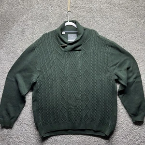 Cutter & Buck Sweater Mens 3XB Green Shawl Neck Cable Knit Holiday Big And Tall - Picture 1 of 11