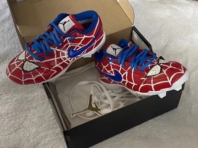 Botines de béisbol bajos Jordan 1 juvenil talla 3,5 pintura personalizada tema Spider-Man *NUEVOS* Foto 1 de 4