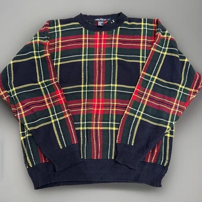 Suéter pulôver masculino grande vintage náutica algodão xadrez tartan anos 90 Natal - Imagem 1 de 4