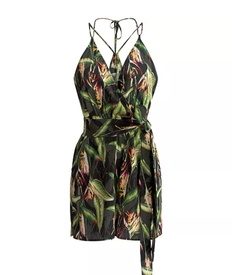 BCBGMAXAZRIA Bird Of Paradise Mameluco Mujer Pequeño Envolvente Corbata Cintura Halter Nuevo con Etiquetas Foto 1 de 4