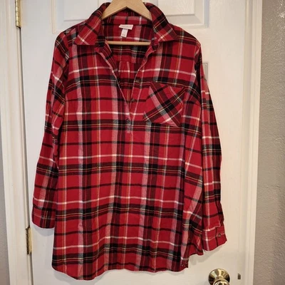 Isabel Maternity 1/2 Button Shirt Ingrid & Isabel Red Holiday Plaid Sz L Fall  - Image 1 of 4