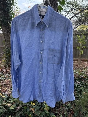 BURBERRY LONDON—Camisa Azul Claro—100% Lino 42 Manga Larga Foto 1 de 4
