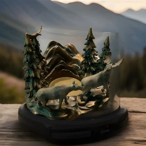 Braun 3,5 x 5" Partylite Bergszene mit Elch & Adler Vogel Kerzenhalter  - Bild 1 von 1