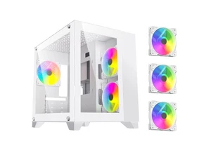 DIYPC ARGB-Q3.R2-W White USB3.0 / Type C Tempered Glass Micro ATX Gaming - Picture 1 of 5