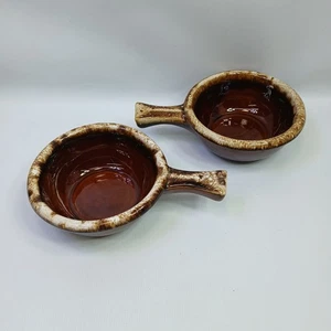 Lote de 2 cuencos de sopa vintage de Estados Unidos marrón a prueba de goteo a prueba de horno  - Imagen 1 de 7