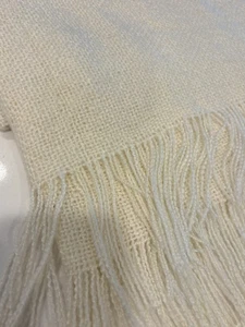 WEST ELM Ivory Blanket Throw Soft Knit Fringe Acrylic Warm 50x60 - Picture 1 of 8