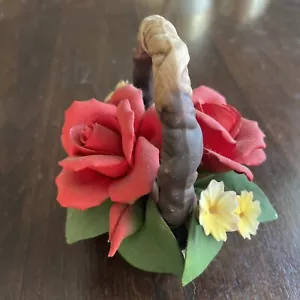 Vintage Italian Capodimonte Flower Red Roses Basket Figurine,4 1/2”x 4 - Picture 1 of 8