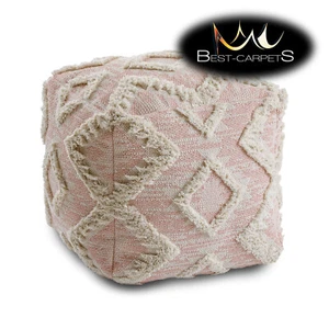 Modern beautiful POUFFE "SQUARE" for sitting 50x50x50cm pink cream BOHO - Picture 1 of 11