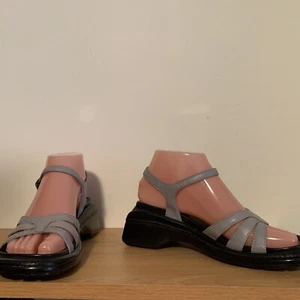 VINTAGE J JILL GRAY LEATHER WEDGE SANDALS 6 - Picture 1 of 6