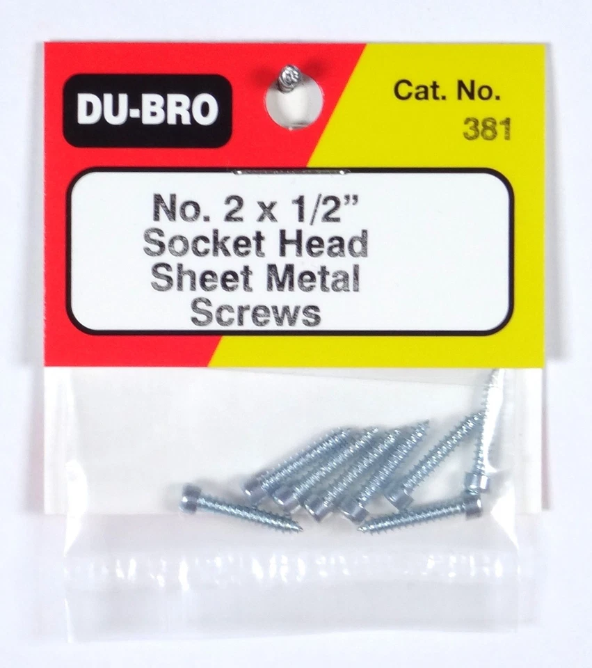 DU-BRO NO. 2 X 1/2" SOCKET HEAD SHEET METAL SCREWS (PACKAGE OF 8)( CAT. # 381 ) - Image 1 of 1