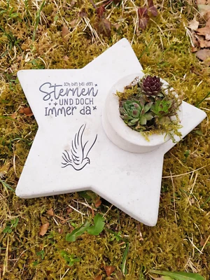 Stern  aus Beton mit Schriftzug Grabschmuck Trauer Grabgesteck Grabstern - Bild 1 von 2