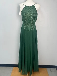 JJ's House Green A-Line Lace Sequin Chiffon Long Evening Dress Sz 8 229908 - Picture 1 of 8