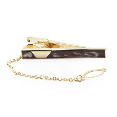 Vintage 24KGF metal marble inlay tie bar clasp clip - Image 1 of 3