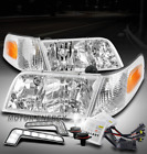 For 98-11 Ford Crown Victoria Chrome Headlight Headlamp+Corner W/Led Drl+Hid Kit