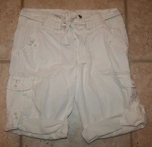 Abercrombie Girls Medium White Cuffed with Button Tie Belt Waist Shorts - Picture 1 of 2