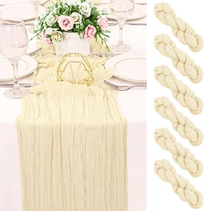 6 Pack 120 Inch Beige Cheesecloth Table Runner Boho Rustic Gauze Sheer Romantic - Picture 1 of 12