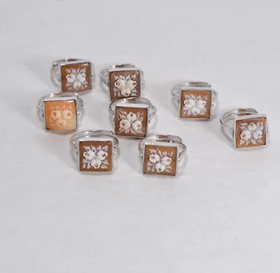 ANELLO IN ARGENTO 925 CON CAMMEO QUADRATO FIORI REGOLABILI              AGNK 037 - Immagine 1 di 3