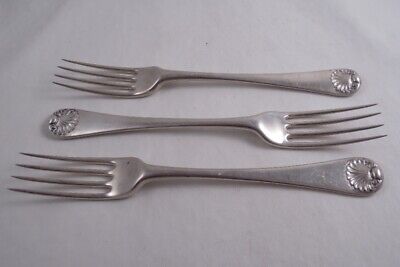 Paul Crespin George Ii English Sterling Silver Set 3 Dinner Forks Shell Top • 794.95$
