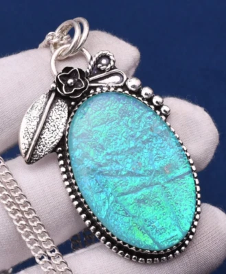 Ciondolo gioiello fatto a mano in argento sterling 925 pietra preziosa opale ... - Immagine 1 di 4
