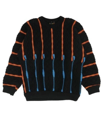 COOGI Vintage 1990's-2000's Black Textured Striped Crewneck Sweater Medium - Image 1 of 3