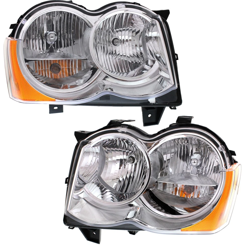 Left and Right Headlights For Jeep Grand Cherokee 2008-2010 Halogen with Bulb(s) - Image 1 of 4