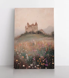 Impresión de pintura de castillo de fantasía de cuento de hadas lienzo enmarcado arte de pared caprichoso floral - Imagen 1 de 14