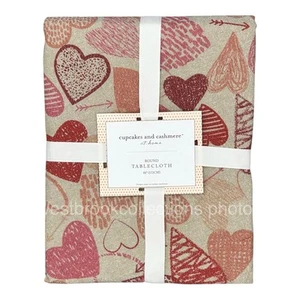 Cupcakes y Cachemira Rosa Rojo Corazones Plata Brillo Taupe Mantel 60" Redondo - Imagen 1 de 5