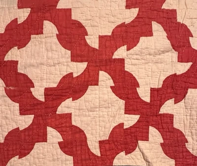 Vintage Cutter Quilt Piece  Drunkards Path  16” x 20” Red And Beige  #4 - Image 1 of 4