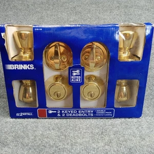 NEW BRINKS 2 PACK KEYED ALIKE ENTRY KNOB & DEADBOLT POLISHED BRASS  - Picture 1 of 4