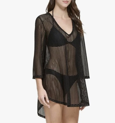 Vestido túnica de malla para mujer Calvin Klein, negro, talla mediana, precio de venta sugerido por el fabricante 35 USD Foto 1 de 4