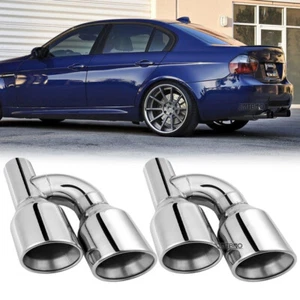 Dual 2.5" to 4" H-Type Exhaust Tips Double Wall For 3 Series E90 E92 328i 325i - Picture 1 of 15