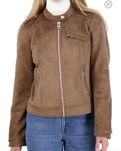 Womens Sabby Collection Women's Sebby Bonded Faux Suede Racing Jacket Size S - Picture 1 of 3
