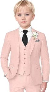 Boys Linen Suit 3 Piece Slim Fit Suits for Kids Formal Tuxedo Suits for Summer - Picture 1 of 26