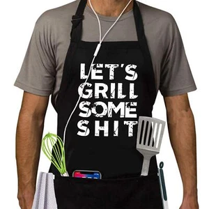 Funny Bbq Aprons For Men Mens Aprons With Pocket Lets Grill Apron Gifts For Men - Picture 1 of 6