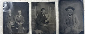 3 foto tipo latta epoca vittoriana, pose da studio di uomini ben vestiti - Foto 1 di 9