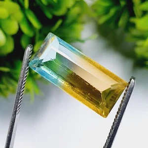 Certified Doublet Bi Color Tourmaline 8 Ct Emerald Shape Loose Gemstone - Picture 1 of 6