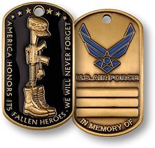 Fallen Heroes USAF Dog Tag Challenge Coin In Memory of Engravable Air Force Hero