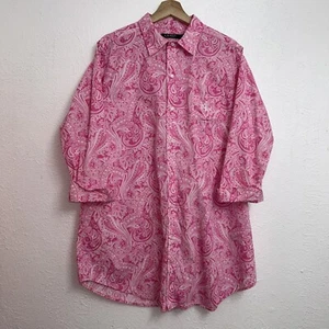 Lauren Ralph Lauren Button Up Pink Paisley Tunic Shirt 3/4 Sleeve Sz Large - Picture 1 of 8