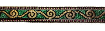 FITA DE TECIDO REDEMOINHO VERDE METÁLICO E DOURADO, #1 - aproximadamente 3/4" de largura, 5 1/3 jardas - #5 - Imagem 1 de 4