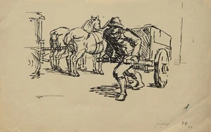 Fritz Burkhardt 1900-1983 München / Lithographie 1925 Karre Kutsche Pferde - Picture 1 of 17