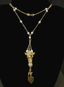 Collar Kirks Folly Rosa Imitación Perlas 3 Sueños Ángeles Querubines Cubo Cristal Dije - Imagen 1 de 8