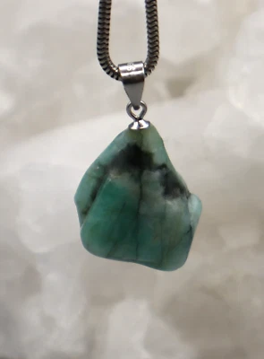 SMARAGD Anhänger Trommelstein an 925er Silberöse Edelstein-Anhänger a3 - Bild 1 von 4