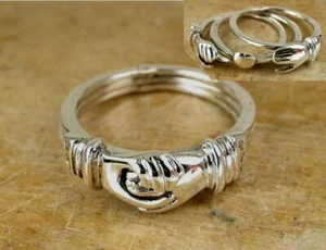 PLATA ESTERLINA 3 PIEZAS. ANILLO MANOS CIERRE MÓVIL talla 6 estilo# r0622 - Imagen 1 de 1