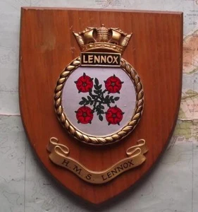 Old Vintage Oak HMS Lennox Hand Painted Royal Navy Ship Crest Shield Plaque - Picture 1 of 2