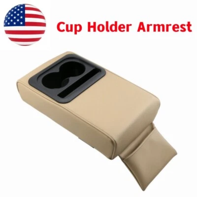 Car Beige Double Cup Holder Armrest Pad Center Console Storage Cushion Mat Cover - Image 1 of 4