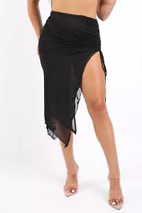 Women's Ariel Mesh Ruched Asymmetrical Midi Skirt Lightweight cover up skirt - Picture 1 of 47