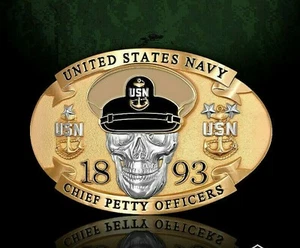 NAVY CHIEF PETTY OFFICER OFFICERS CHIEF MASTER SENIOR 3" BELT BUCKLE  - Picture 1 of 2