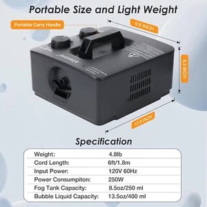blessny Fog Bubble Machine 2 in 1 Professional Smoke 250W Black 8000+Fog Filled - Picture 1 of 6