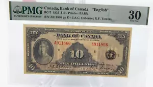 BC-7 - 1935 CANADA BANK OF CANADA ENGLISH NOTE $10 FACE GRADED PMG 30 VF (BT525) - Bild 1 von 4