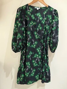 Topshop Petite Dress Size 10 Black Floral Wrap 3/4 Sleeve Formal Occasion - Picture 1 of 8